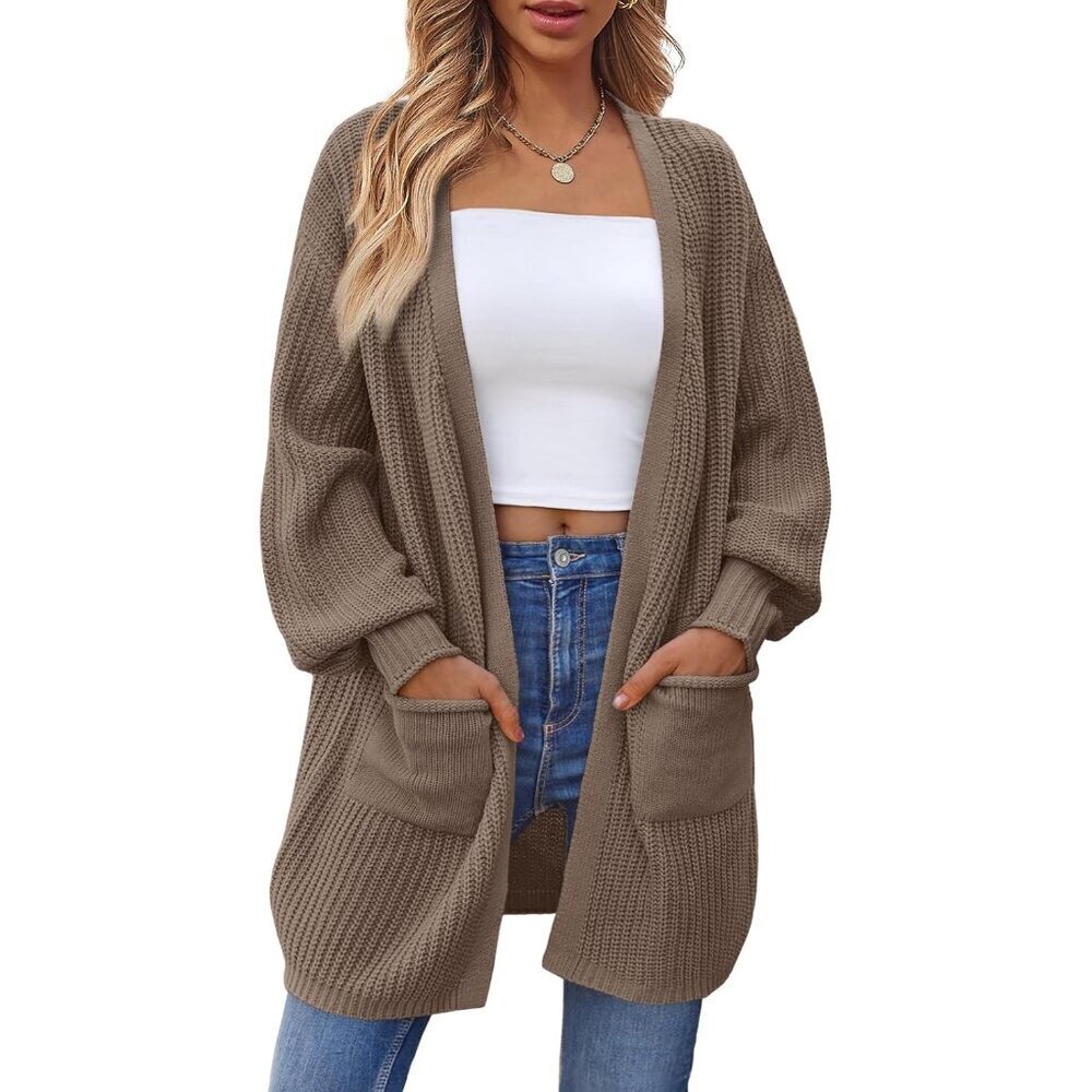 Long Oversized Acrylic Cardigan Women's Open Front Pockets Fall Wear